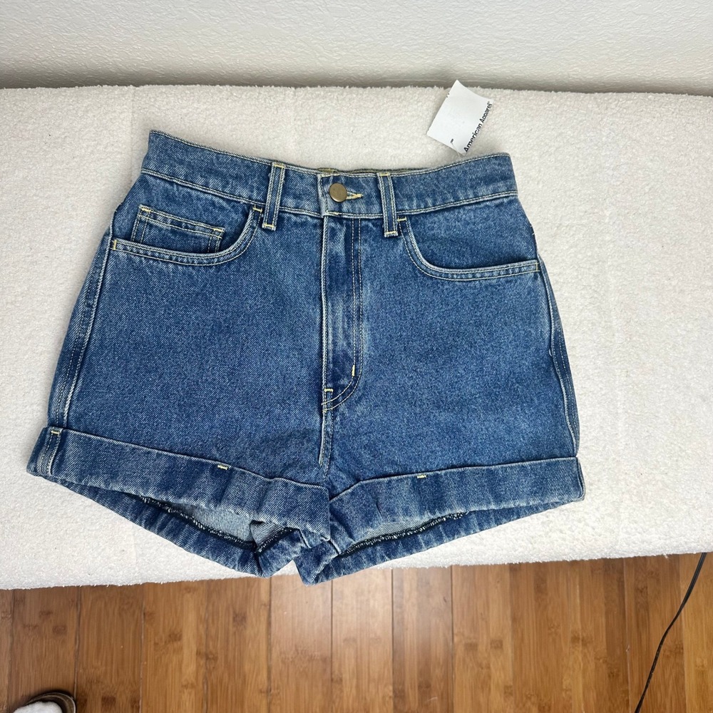 NWT American Apparel Denim High Waist Cuffed‎ Shorts Dark Wash  Women's size 26